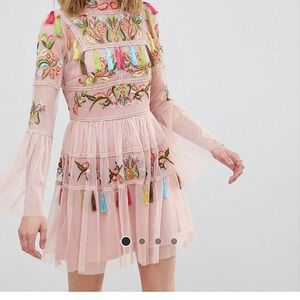 Frock & Frill Tassel Mesh Embroidered Dress Sz 8 Boho